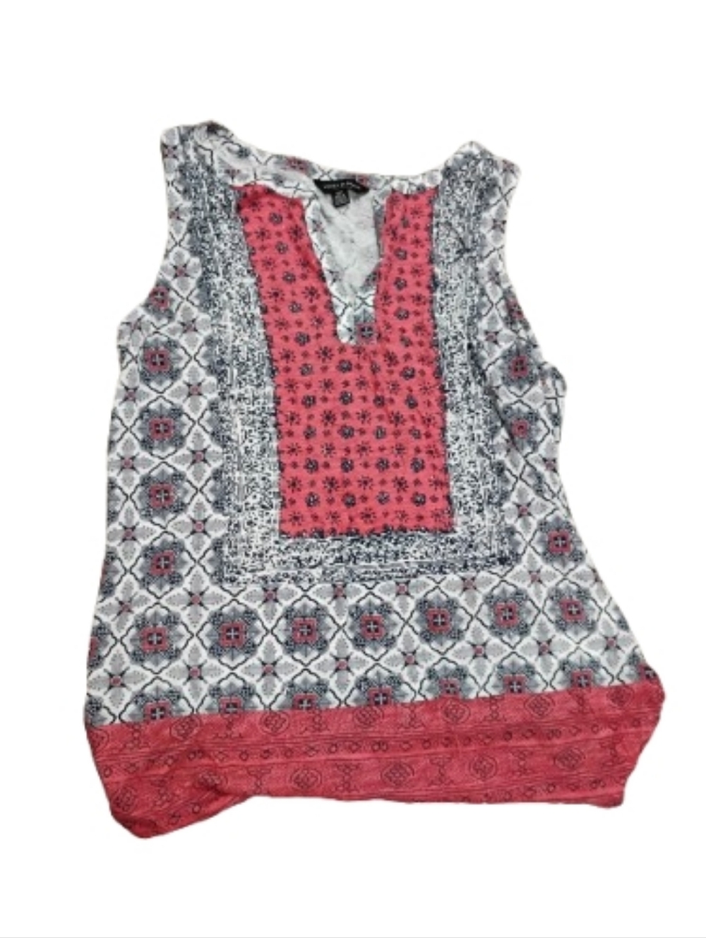 NWT Lucky Brand Notched Neckline Mixed Boho Print Sleeveless Top - Picture 1 of 7